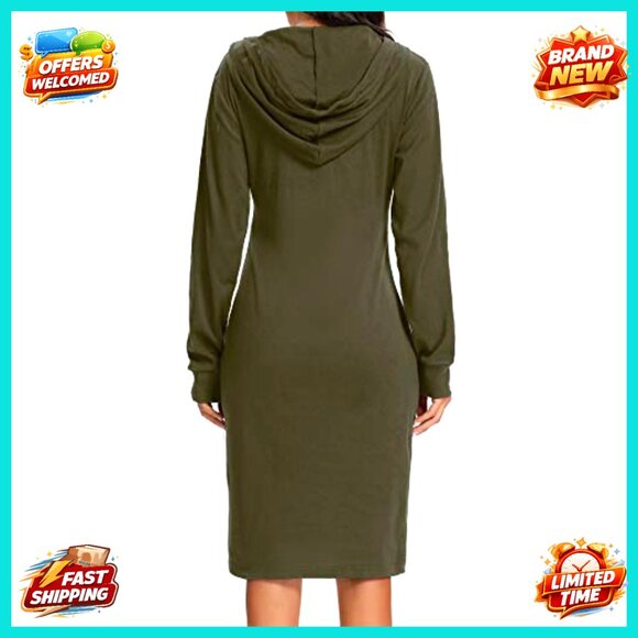 Knee-Length Hoodie Dress with Kangaroo Pocket, Lightweight Sweatshirt Material - Picture 4 of 6